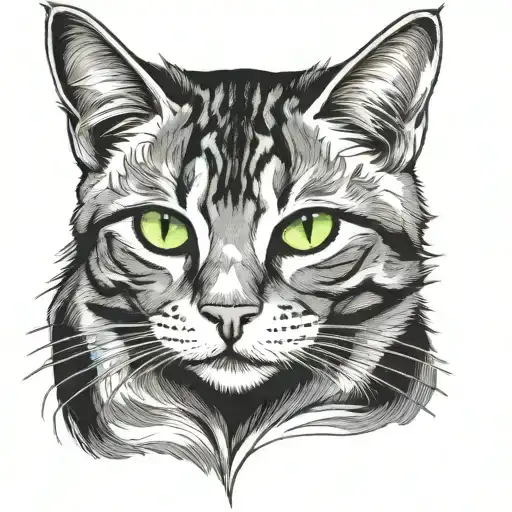 green eyed tabby Cat in smokes tattoo design idea