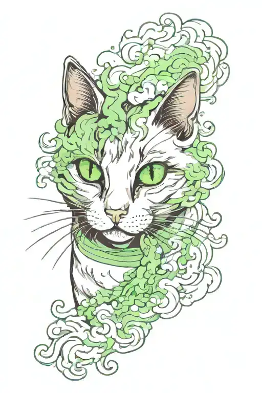 green eye Cat in smokes tattoo design idea