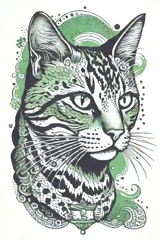 green eyed tabby Cat in smokes tattoo design idea