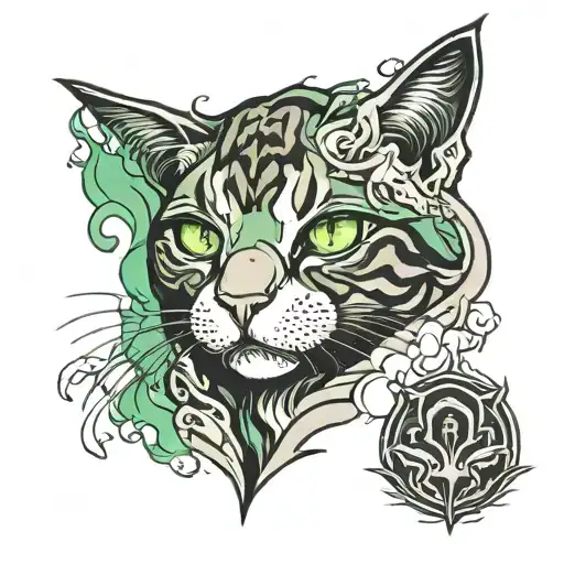 green eyed tabby Cat in smokes tattoo design idea
