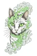 green eye Cat in smokes tattoo design idea