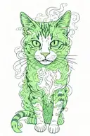 green eye Cat in smokes tattoo design idea