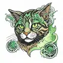green eyed tabby Cat in smokes tattoo design idea