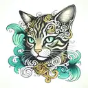 green eyed tabby Cat in smokes tattoo design idea