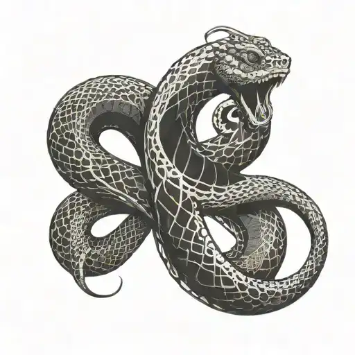 ampersand in the form of a snake, like the medical symbol, eating its own tail tattoo design idea