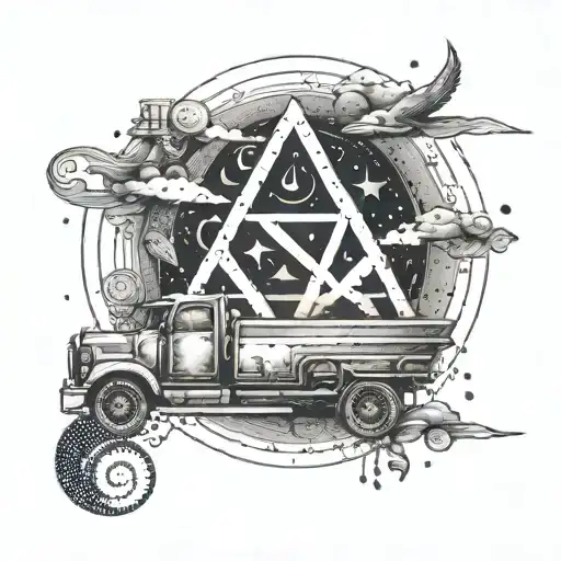An alchemy symbol incorporating truck elements tattoo design idea