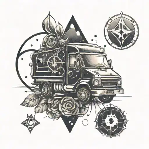 An alchemy symbol incorporating truck elements tattoo design idea