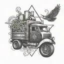 An alchemy symbol incorporating truck elements tattoo design idea