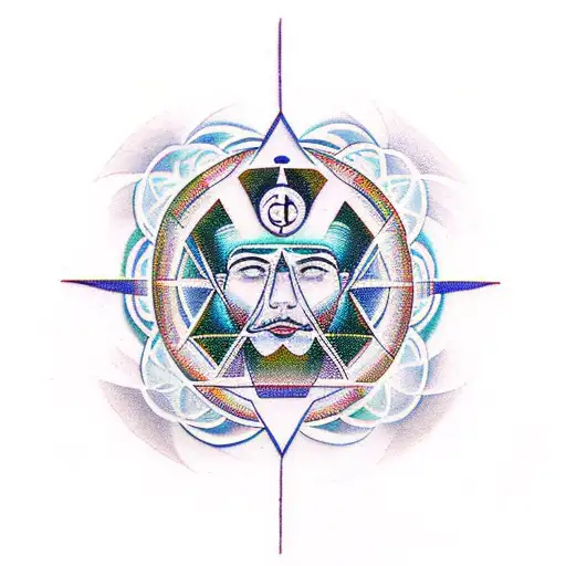 full body peruvian man with chakras and sacred geometry tattoo design idea