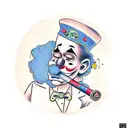 a clown smoking on a park bench tattoo design idea