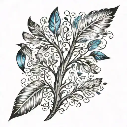 One feather with birds or a tree of life or a family or child. Indicates Love and Family. tattoo design idea