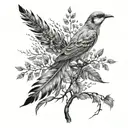 A branch from the tree of life but the leaves are also feathers and there are little birds. tattoo design idea