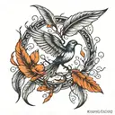 One feather with birds or a tree of life or a family or child. Indicates Love and Family. tattoo design idea