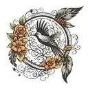 One feather with birds or a tree of life or a family or child. Indicates Love and Family. tattoo design idea