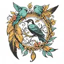 One feather with birds or a tree of life or a family or child. Indicates Love and Family. tattoo design idea