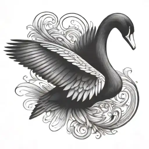 small tattoo elegant black swan with big long stretched wings flying tattoo design idea