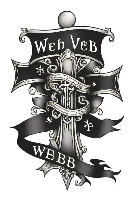 Cross with a Banner hanging saying " Webb" tattoo design idea