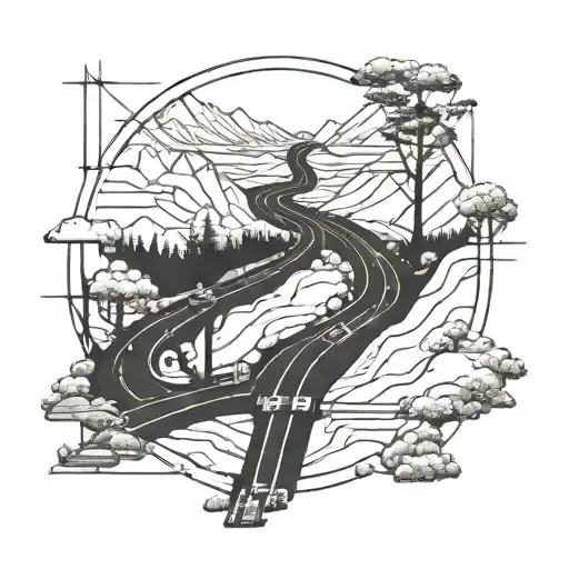 Overall Composition:  Suspended Road: A thin, straight line represents the suspended road in the void. The line should b tattoo design idea