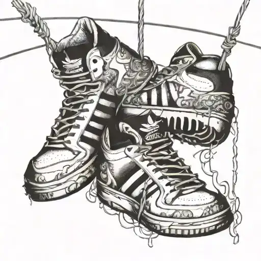 Adidas shoes hanging on wire tattoo design idea
