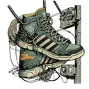 Adidas sneakers hang from laces on an electric cable in city  tattoo design idea