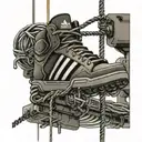 Adidas sneakers hang from laces on an electric cable in city  tattoo design idea