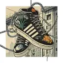 Adidas sneakers hang from laces on an electric cable in city  tattoo design idea