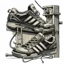 Adidas sneakers hang from laces on an electric cable in city  tattoo design idea