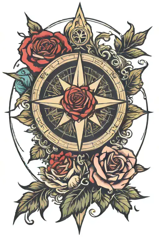 compass, rose, eternity symbol tattoo design idea