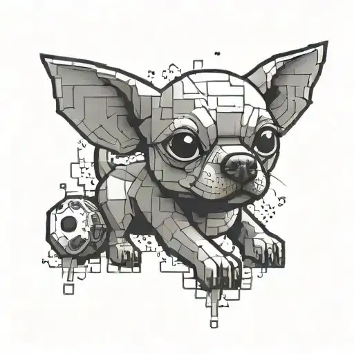 A minimalist tattoo of a chihuahua and pig playing together with Lego bricks scattered around them tattoo design idea