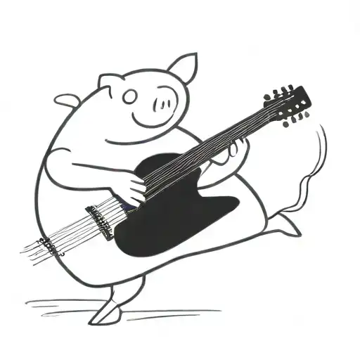 A pig playing a guitar in a minimalist style tattoo design idea