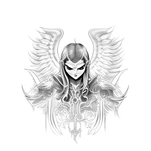 demon hugging angel tattoo design idea
