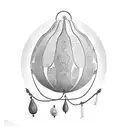 a calabash gourd with a jade tassle around the middle. the gourd has painted ceramic-style designs on it.  tattoo design idea