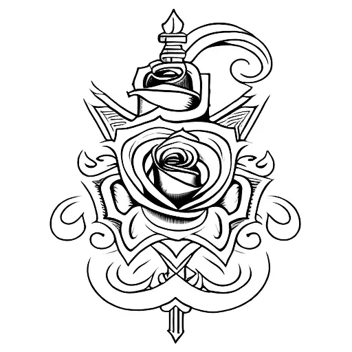 a sword with a rose swirling around it tattoo design idea