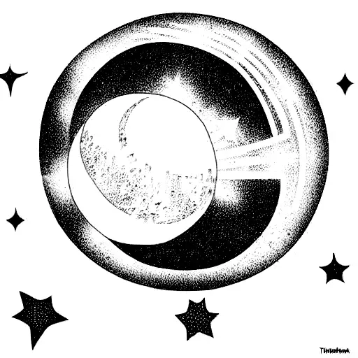 Saturn shaped like a disco ball with a crescent moon and stars in the background tattoo design idea