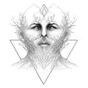 a tree as a human in the style of Tolkien's treebeard reaching towards the sun, thriving, line art, with a triangle back tattoo design idea