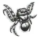 jumping spider with front arms raised black and white tattoo design idea