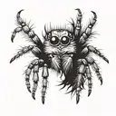 jumping spider with front arms raised black and white tattoo design idea