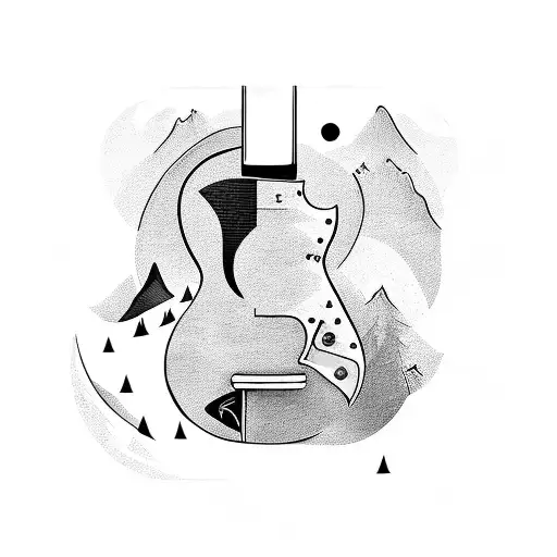 guitar, mountains, snowboard tattoo design idea