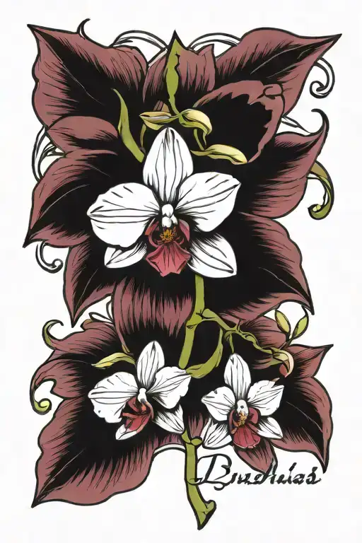 orchids with the word "a bushel and a peck" tattoo design idea