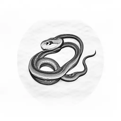 A tattoo of a snake wrapped around a movie reel, in dotwork style tattoo design idea