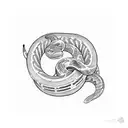 A tattoo of a snake wrapped around a movie reel, in dotwork style tattoo design idea