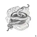 A tattoo of a snake wrapped around a movie reel, in dotwork style tattoo design idea
