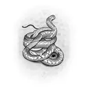 A tattoo of a snake wrapped around a movie reel, in dotwork style tattoo design idea