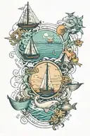 equations throughout ocean, sailing, rowing, scuba diving and animals tattoo design idea
