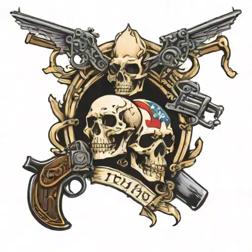 American Revolution with skulls and guns and ships and with the numbers 1776 and 13 tattoo design idea