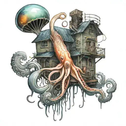 squid and light hiuse tattoo design idea