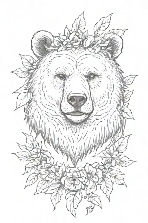 bear in laurel wreaths tattoo design idea