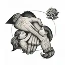 A minimalist tattoo of a mother, father, and daughter holding hands in a circle  tattoo design idea