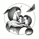 A minimalist tattoo of a mother, father, and daughter holding hands in a circle  tattoo design idea