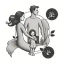 A minimalist tattoo of a mother, father, and daughter holding hands in a circle  tattoo design idea